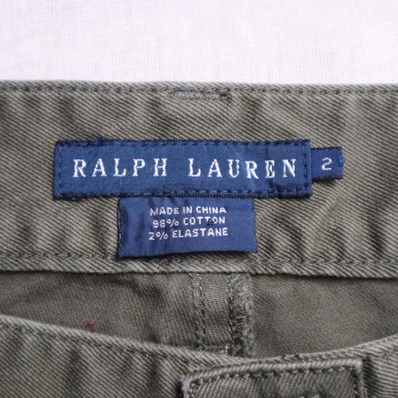 Ralph Lauren Women's Olive Green Cargo Pants Leather Trim Zipper Pockets Size 2 - Picture 4 of 14